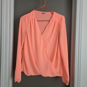 Charlotte Russe Neon Coral Wrap Blouse